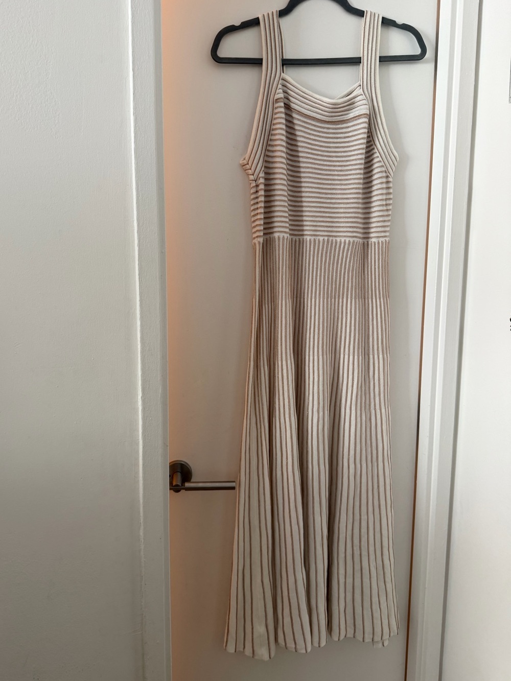 Ann Taylor Cream & Beige Striped Knit Maxi Dress